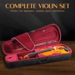 Ceciliec Acoustic Violin, 1/4 Full Size Violin Starter Kit for Beginners, Natural Varnish Fiddle Stringed Musical Instrument with Case, Bow, Rosin, Bridge, Extra Strings