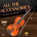 Ceciliec Acoustic Violin, 1/4 Full Size Violin Starter Kit for Beginners, Natural Varnish Fiddle Stringed Musical Instrument with Case, Bow, Rosin, Bridge, Extra Strings
