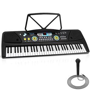 Electric Keyboard Piano 61 Keys - Portable Digital Musical Karaoke Piano Keyboard -10 Rhythms 16 Tones, Stereo Speakers, Rechargeable Battery - Wired Microphone - Beginners Kids Adult - Pyle PKBRD6112