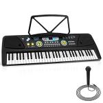 Electric Keyboard Piano 61 Keys - Portable Digital Musical Karaoke Piano Keyboard -10 Rhythms 16 Tones, Stereo Speakers, Rechargeable Battery - Wired Microphone - Beginners Kids Adult - Pyle PKBRD6112