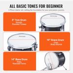 VEVOR Kids Drum Set, 14 in 3-Piece Beginner Drum Sets Junior Drums Set with Adjustable Throne, Two Pairs of Drumsticks, Cymbal, Pedal，Tom Snare Bass, Starter Drum Kit for Children, Black