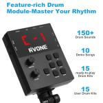 RVONE Electric Drum Set with Kick Hammer Pedal, Electronic Drum Kit for Kids Adult Beginner with 150 Sounds, 10" Cymbals, 4 Quiet Mesh Pads, all-in-one drum set with Throne, Headphones, Sticks