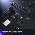 P PUPGSIS XLR/USB Podcast Microphone, Gaming Mic with Mute Button, Reverb Effects, Noise Cancellation, Boom Arm Stand, Headphones Jack, Dynamic Microphone for Streaming/Recording/Gaming/Vocal-Black