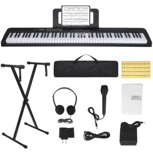 88 Key Piano Keyboard, Electric Digital Piano with Semi Weighted Keys, Keyboard Piano with Sustain Pedal, Power Supply, Stand, Carrying Case, Headphones, USB-MIDI Compatibility, for Beginner Adults