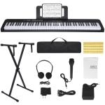 88 Key Piano Keyboard, Electric Digital Piano with Semi Weighted Keys, Keyboard Piano with Sustain Pedal, Power Supply, Stand, Carrying Case, Headphones, USB-MIDI Compatibility, for Beginner Adults