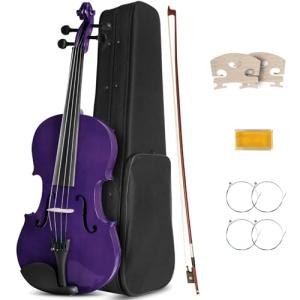Ceciliec 16 Inch Acoustic Viola Set, Beginner Handmade Varnish Solid Wood Viola for Adults, Students, Musical Instrument Viola Set with Case, Bow, Rosin, Bridge and Strings,Purple