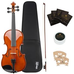 Mendini by Cecilio 14 Inch Solid Wood Viola Set for Beginners - Hand Carved Acoustic Viola Kit with Hard Case, Bow, Rosin, Bridge and Extra Strings