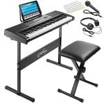 Ashthorpe 61-Key Digital Keyboard Piano with Stand and Bench, Portable Electronic Piano Keyboard Kit with Headphones, Microphone, Keynote Stickers