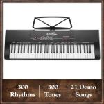 Ashthorpe 61-Key Digital Keyboard Piano with Stand and Bench, Portable Electronic Piano Keyboard Kit with Headphones, Microphone, Keynote Stickers