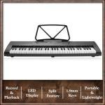 Ashthorpe 61-Key Digital Keyboard Piano with Stand and Bench, Portable Electronic Piano Keyboard Kit with Headphones, Microphone, Keynote Stickers