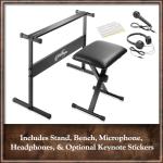 Ashthorpe 61-Key Digital Keyboard Piano with Stand and Bench, Portable Electronic Piano Keyboard Kit with Headphones, Microphone, Keynote Stickers