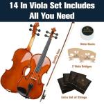 Mendini by Cecilio 14 Inch Solid Wood Viola Set for Beginners - Hand Carved Acoustic Viola Kit with Hard Case, Bow, Rosin, Bridge and Extra Strings