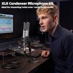 PROAR Studio Microphone, Professional Cardioid XLR Condenser Recording Mic Voice Over Kit with Desktop Stand for Music, Singing, Podcasting, and Vocal Streaming