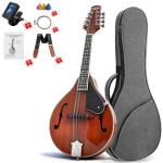 OLXIYOC Mandolin Musical Instrument A Style, Acoustic Mandolin Instrument Kit Italian 8 String for Professional Beginners Adults Teens Youth Kids, Sunburst, Glossy