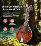 OLXIYOC Mandolin Musical Instrument A Style, Acoustic Mandolin Instrument Kit Italian 8 String for Professional Beginners Adults Teens Youth Kids, Sunburst, Glossy