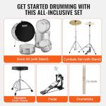 VEVOR Adult Drum Set, 5-Piece, 22 inches Complete Full Size Drum Kit with Bass Toms Snare Floor Drum Adjustable Throne Stands Cymbal Hi-Hat Pedal and Drumsticks, Beginner Drum Kit for Adults