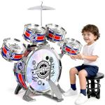 Kids Drum Set for Toddlers 1–3, Light-Up 5pcs Beginner Drum Set with Stool & Cymbal, Musical Drums Toy for Boys Girls Ages 2–5 Birthday Christmas New Year Valentines Day Gifts