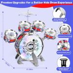 Kids Drum Set for Toddlers 1–3, Light-Up 5pcs Beginner Drum Set with Stool & Cymbal, Musical Drums Toy for Boys Girls Ages 2–5 Birthday Christmas New Year Valentines Day Gifts