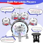Kids Drum Set for Toddlers 1–3, Light-Up 5pcs Beginner Drum Set with Stool & Cymbal, Musical Drums Toy for Boys Girls Ages 2–5 Birthday Christmas New Year Valentines Day Gifts
