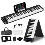 Rhymo Folding Piano Keyboard, 61 Keys Sensitive Electric Piano, Weighted Portable Electric Keyboards with Bluetooth MIDI, Digital Foldable Keyboard for Beginner (Black)
