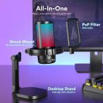 MAONO USB Gaming Microphone for PC, Noise Cancellation Condenser Mic with RGB Lights, Mute, Gain for Streaming, Recording, Podcast, Chat, Twitch, YouTube, Discord, Computer, PS5, PS4, GamerWave