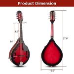 Ktaxon A-Style Mandolin Instrument Kit, 8 Strings Acoustic Mahogany Wood Mandolins Musical, Thickened Gig Bag, Shoulder Strap, Picks for Beginners (Red Sunburst)