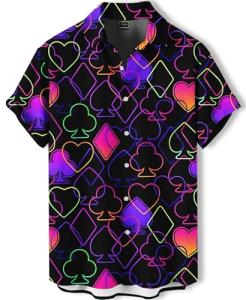 Neon Playing Card Pattern Short Sleeve Shirt