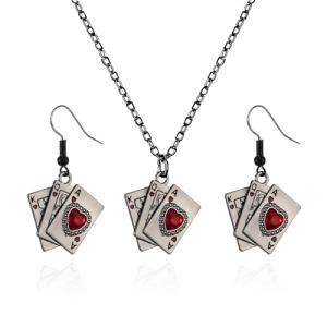 Poker Card Earrings and Necklace Set for Women