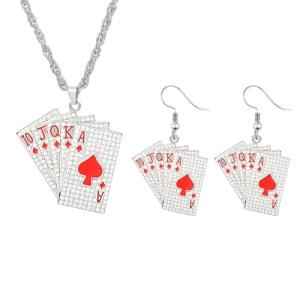 Hip Hop Playing Card Necklace and Earrings Set