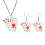 Hip Hop Playing Card Necklace and Earrings Set