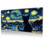 Starry Night Black Cat MTG Playmat 24x14 Inches