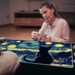 Starry Night Black Cat MTG Playmat 24x14 Inches