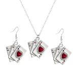 Vintage Poker Card Earrings and Heart Necklace Set