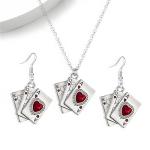 Vintage Poker Card Earrings and Heart Necklace Set