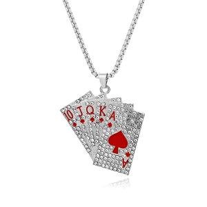Rhinestone Ace of Hearts Card Earrings Necklace Set