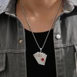 Rhinestone Ace of Hearts Card Earrings Necklace Set