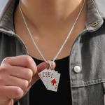 Rhinestone Ace of Hearts Card Earrings Necklace Set
