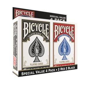 Bicycle Poker Playing Cards 4-Pack in Red and Black