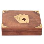 Wooden Double Deck Playing Card Box with 2 'Ace' Cards