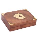 Wooden Double Deck Playing Card Box with 2 'Ace' Cards