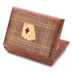 Wooden Double Deck Playing Card Box with Cards