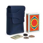 Blue Leather Playing Card Storage Case for Travel