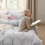 unda nórdica lisa Bedsure gris claro Queen – 3 piezas algodón prelavado