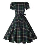 1950s Green Plaid Vintage Boatneck Cocktail Dress