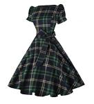 1950s Green Plaid Vintage Boatneck Cocktail Dress