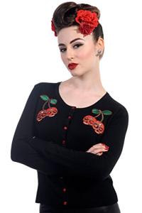 Rockabilly Skull Cherries Black Knit Cardigan