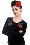 Rockabilly Skull Cherries Black Knit Cardigan