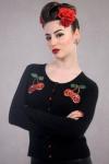 Rockabilly Skull Cherries Black Knit Cardigan