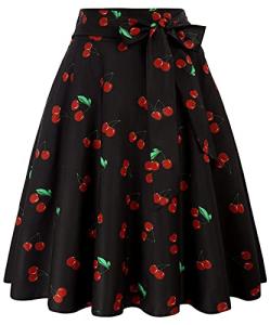 Cherry Print Swing Skirt with Pocket by Belle Poque