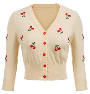 Belle Poque Cropped Cherry Embroidered Cardigan